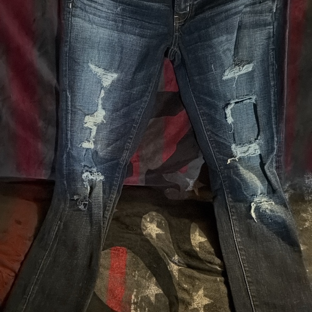 American Eagle Outfitters Distressed Dark Blue Boot Cut Jeans